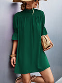 Chic Short-Sleeve Dress with Stand Collar and Flowing Sleeves