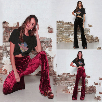 High Waist Glitter Flared Pants for Women