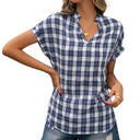 Stylish Women's Checked Blouse with Modern V-Neck
