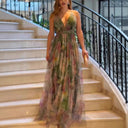 Chic Maxi Dress with Deep V-Neck and Flowing Layers