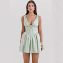 Women's Deep V-Neck Dress with Flared Skirt