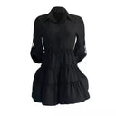 Chic Women's Long Sleeve Shirt Dress with Flowing Hem