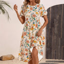 Women's Floral Midi Dress with Ruffled Hem Design
