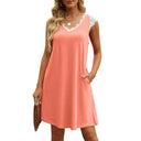 Lace-Trimmed Women's Sleeveless Dress with Pockets