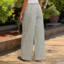 Striped Wide Leg Pants with Elastic Waist and Tie Belt for Women