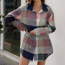 Chic Women's Long Sleeve Checked Shirt Dress