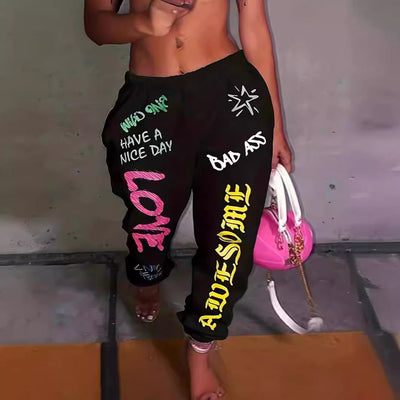 Creative Print Women's Leisure Pants with Elastic Waist