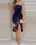 Floral Off-Shoulder Dress with Asymmetrical Hem
