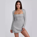 Chic Women's Long-Sleeve Mini Dress with Ribbed Texture and Stylish Neckline