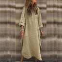 Chic Women's Midi Dress with Button Placket and Pockets