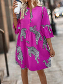 Chic Animal Print Women's Dress with Buttons