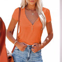 Stylish Short Sleeve V-Neck Tee with Button Detail