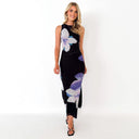 Chic Women's Floor-Length Watercolor Dress - Flattering Silhouette
