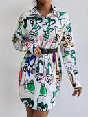 Chic Women's Modern Art Shirt Dress