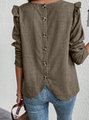 Stylish Ruffle Detail Blouse with Round Neck