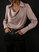 Chic Blouse with Flowing Neckline & Long Sleeves