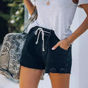 Women's Distressed Denim Shorts with Stretch Waist