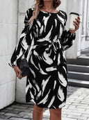 Chic Midi Dress with Balloon Sleeves & Tie Belt