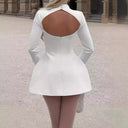 Chic High Neck Mini Dress with Flared Hem