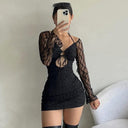 Chic Mini Dress with Sheer Sleeves & Ruffle Accents