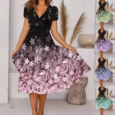 Floral V-Neck A-Line Dress for Women
