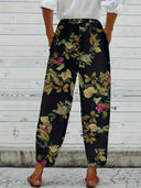 Floral Print Women's Wide-Leg Trousers with Stretch Waist