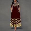 Artistic Gold Embroidered Women's Maxi Dress with Zigzag Design
