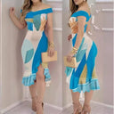 Flowing Asymmetrical Women's Dress with Off-Shoulder Sleeves