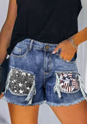 Embroidered Denim Shorts for Women with Frayed Hem