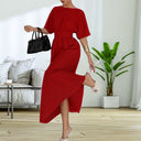Stylish Midi Dress with Deep Back and Bow Detail