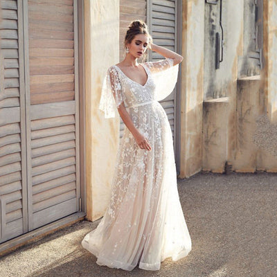 Floral Lace Maxi Dress for Women with Chic Sleeves