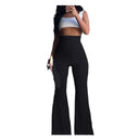 High-Waisted Flared Trousers with Elastic Waistband for Women