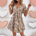 Chic V-Neck Mini Dress with Flowing Hem for Women