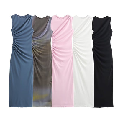 Chic Solid Color Sleeveless Pleated Dress