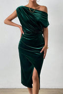 Off-Shoulder Midi Dress with Flowing Design