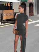 Women's Asymmetrical Mini Dress with Chic Drapé Design
