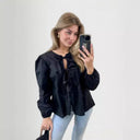 Chic Women's Blouse with Ruffled Sleeves & Bow Tie
