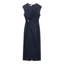 Chic Denim Midi Dress with Button Accents