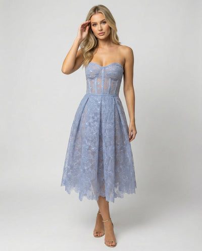 Lace Midi Dress with Corset Detail