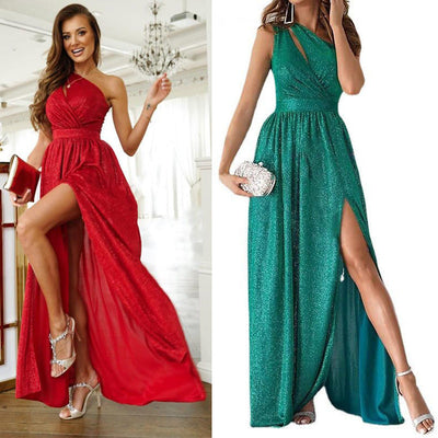 Chic Asymmetric Neckline Evening Dress with Side Slit