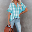Checked Short-Sleeve Blouse for Women