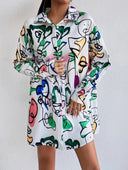 Chic Women's Modern Art Shirt Dress