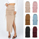 Gathered Waist Tie Long Wrap Skirt for Women