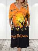Women's Halloween Hooded Dress with Pockets