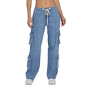 Wide Leg Women's Cargo Jeans with Utility Pockets