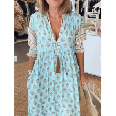 Bohemian Chic Dress with Braided Lacing and Handmade Accents