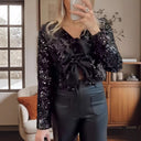 Chic Bow Detail Glitter Blouse for Women