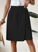 Women's Knee-Length Wrap Skirt with Elastic Waist and Handy Pockets