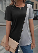 Asymmetrical Women's Short-Sleeve T-Shirt with Button Accents