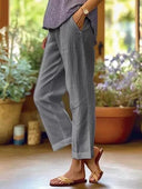 Women's Wide-Leg Linen Trousers with Pockets
